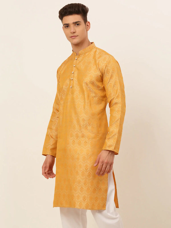 Jompers Men's Silver and Golden Woven Design Kurta Only - Distacart
