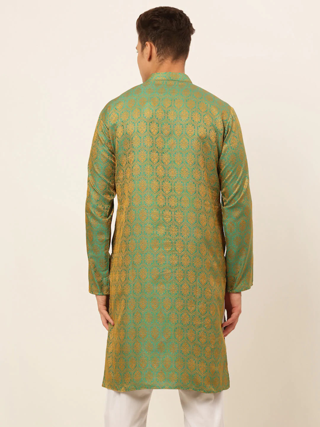 Jompers Men's Green and Golden Woven Design Kurta Only - Distacart