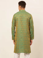 Thumbnail for Jompers Men's Green and Golden Woven Design Kurta Only - Distacart