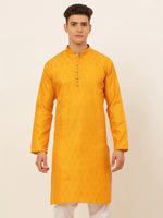 Thumbnail for Jompers Men's Mustard and Golden Woven Design Kurta Only - Distacart