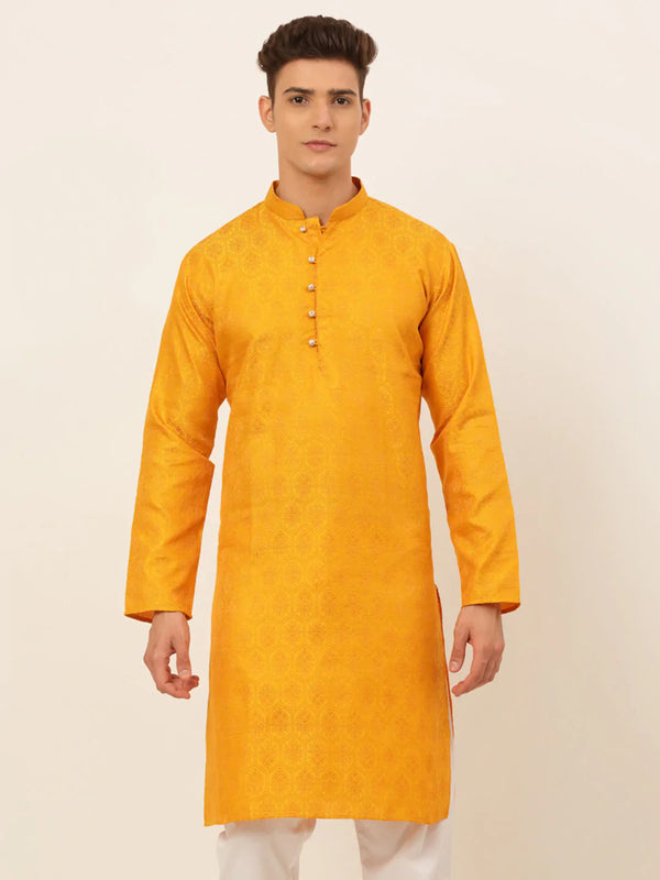 Jompers Men's Mustard and Golden Woven Design Kurta Only - Distacart