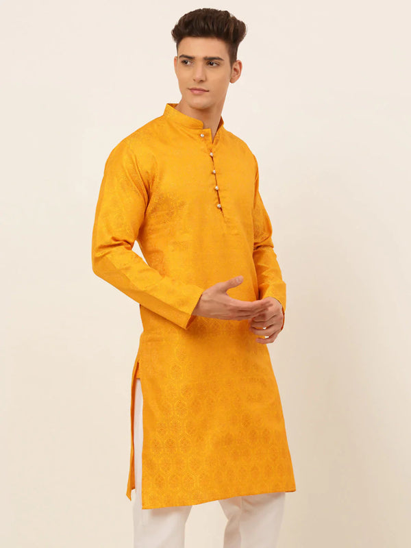 Jompers Men's Mustard and Golden Woven Design Kurta Only - Distacart