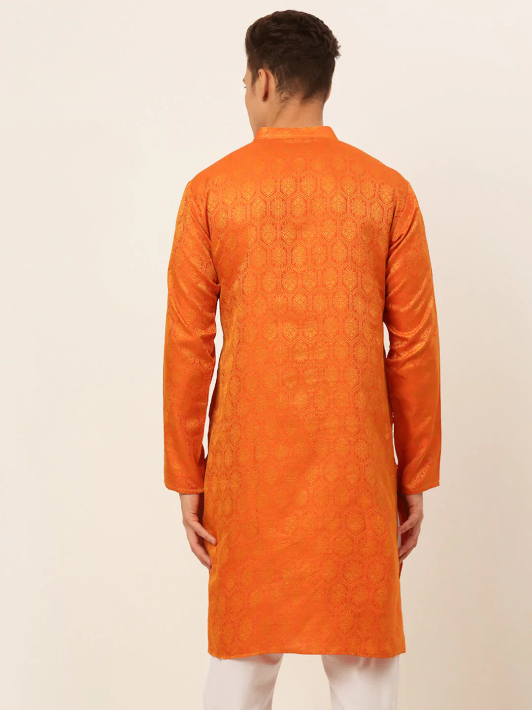 Jompers Men's Orange and Golden Woven Design Kurta Only - Distacart