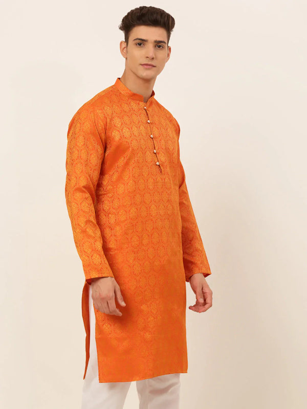 Jompers Men's Orange and Golden Woven Design Kurta Only - Distacart