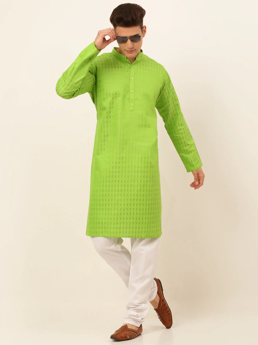 Jompers Men's Green Woven Design Kurta Only - Distacart