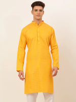Thumbnail for Jompers Men's Mustard Woven Design Kurta Only - Distacart