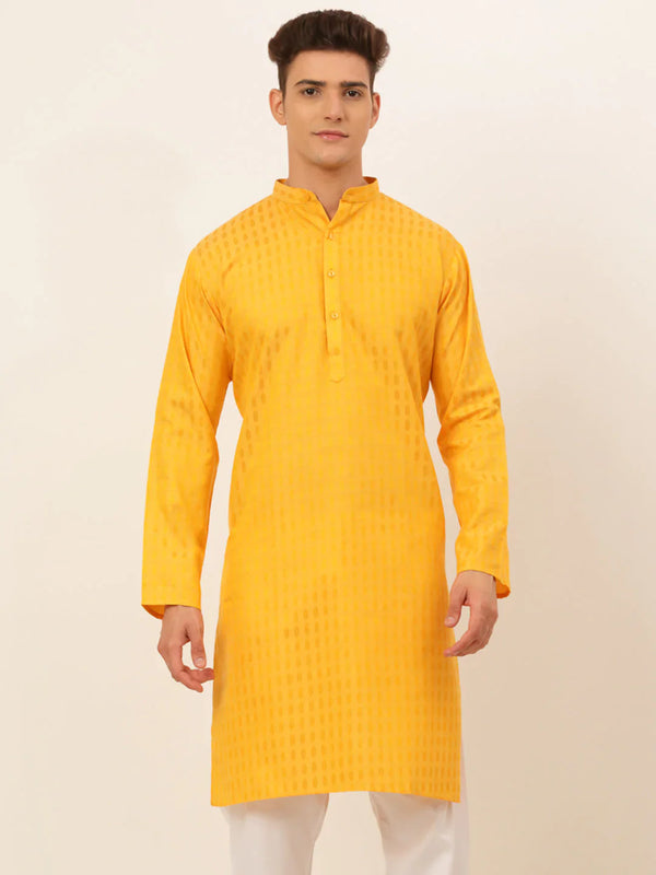 Jompers Men's Mustard Woven Design Kurta Only - Distacart