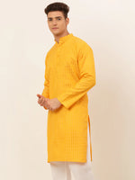 Thumbnail for Jompers Men's Mustard Woven Design Kurta Only - Distacart