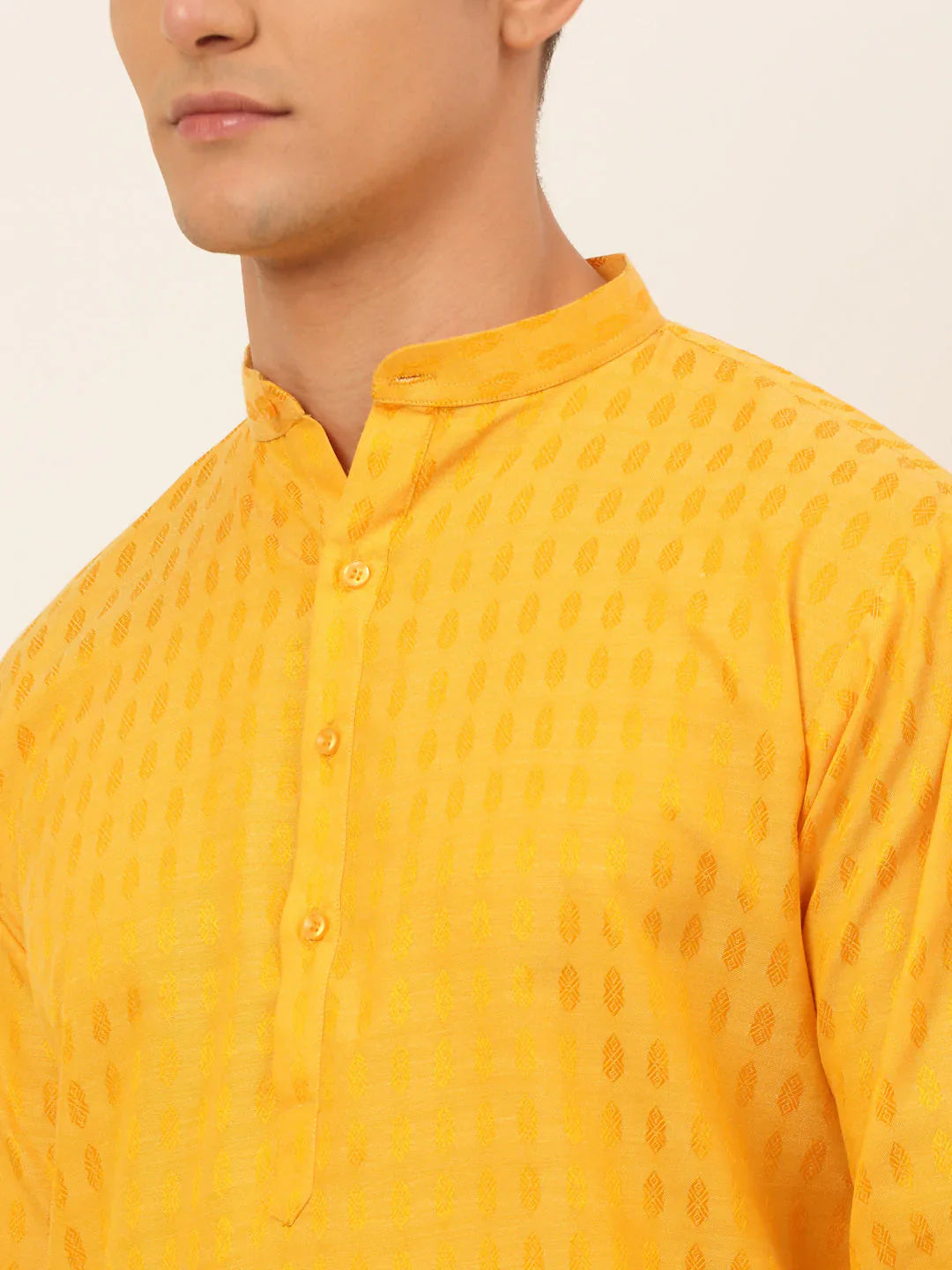 Jompers Men's Mustard Woven Design Kurta Only - Distacart