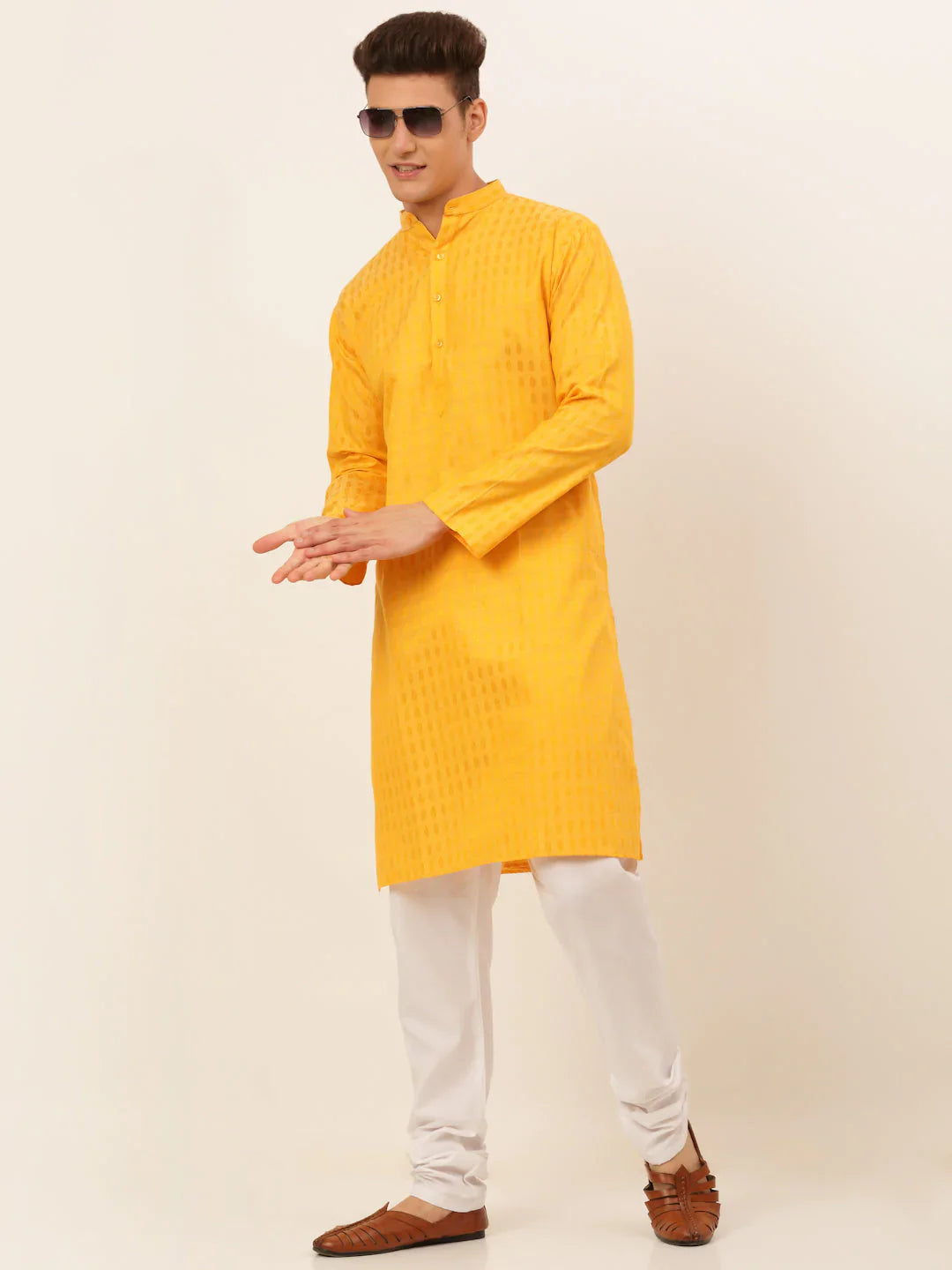 Jompers Men's Mustard Woven Design Kurta Only - Distacart
