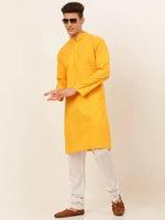 Thumbnail for Jompers Men's Mustard Woven Design Kurta Only - Distacart