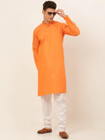 Thumbnail for Jompers Men's Orange Woven Design Kurta Only - Distacart