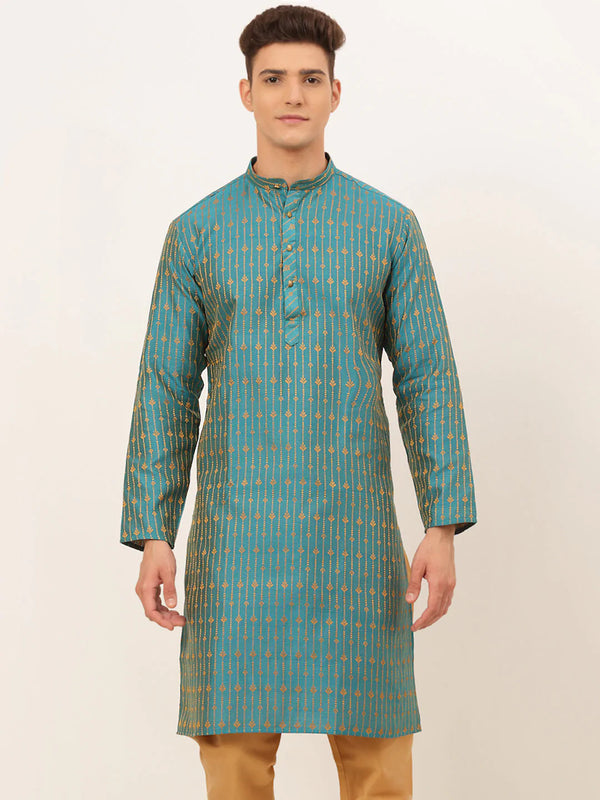 Jompers Men's Blue Embroidered Kurta Only - Distacart
