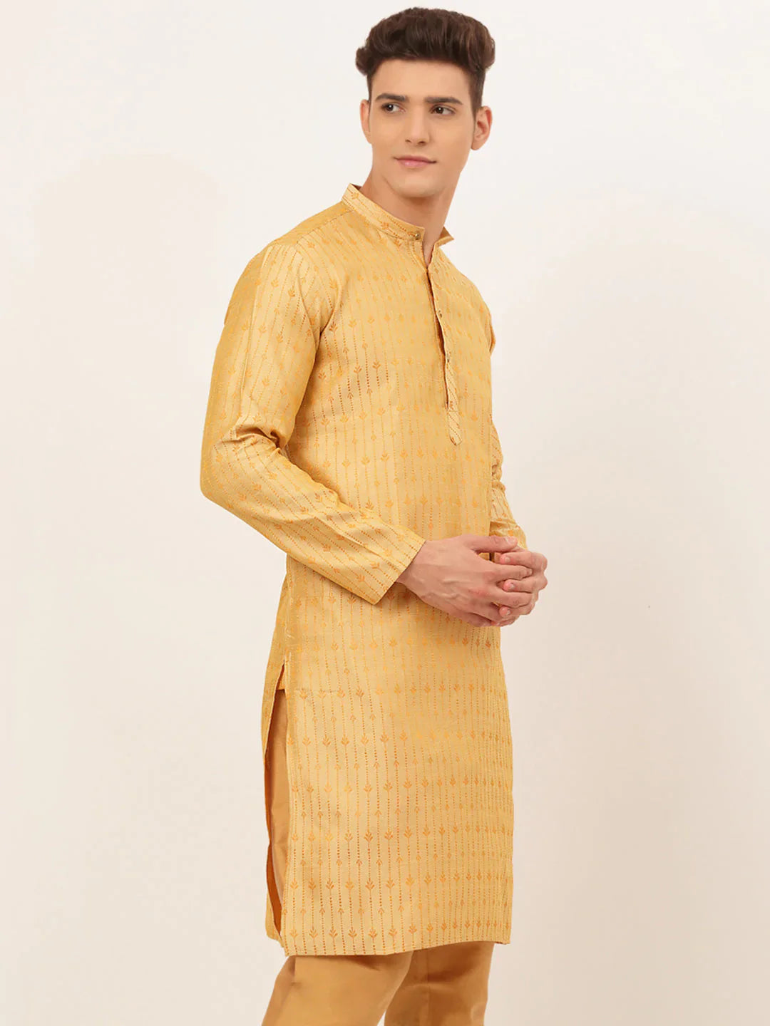 Jompers Men's Golden Embroidered Kurta Only - Distacart