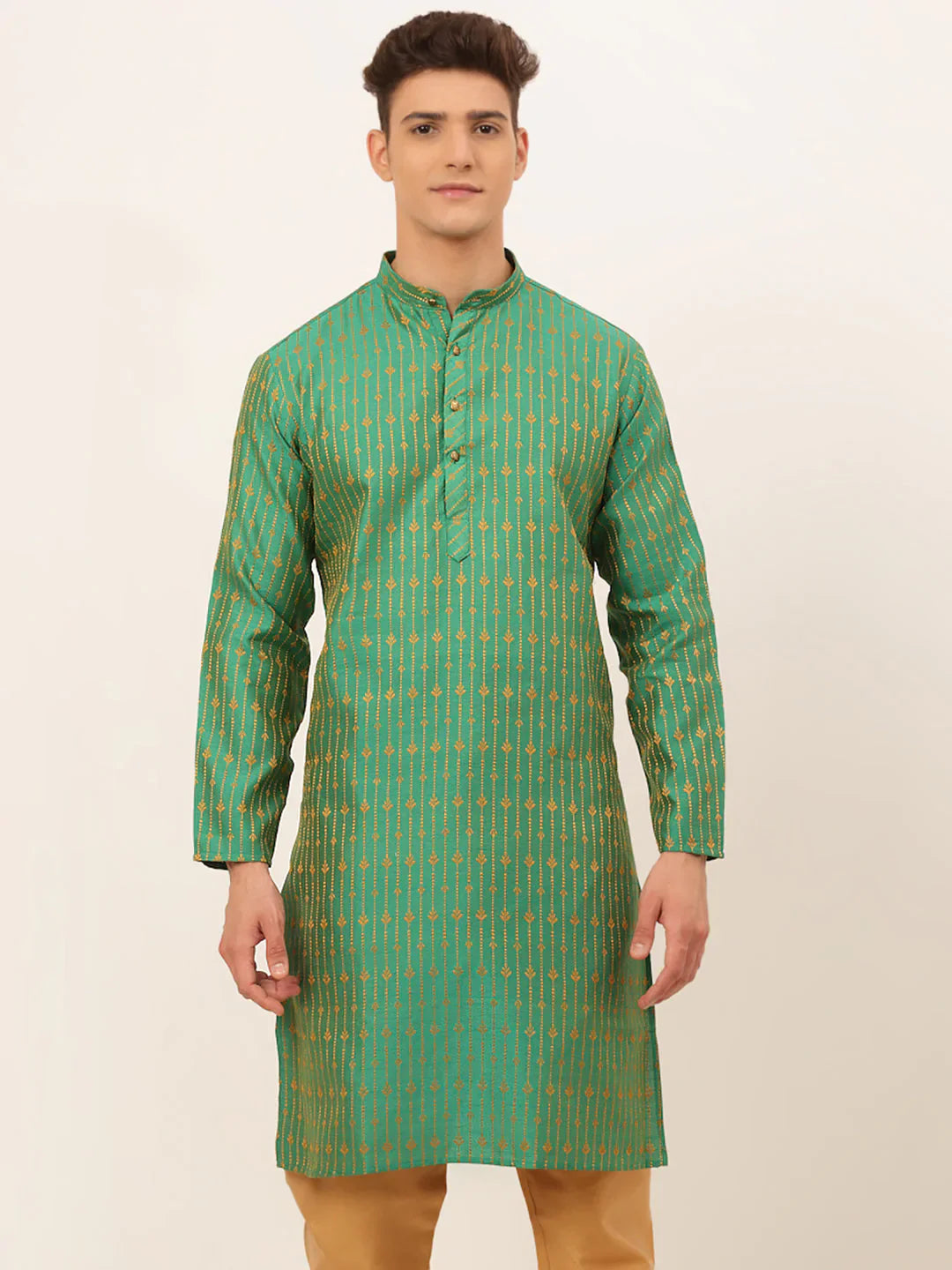 Jompers Men's Green Embroidered Kurta Only - Distacart
