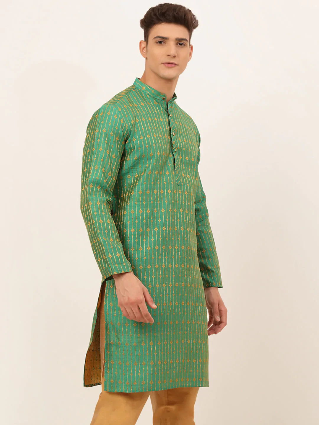 Jompers Men's Green Embroidered Kurta Only - Distacart