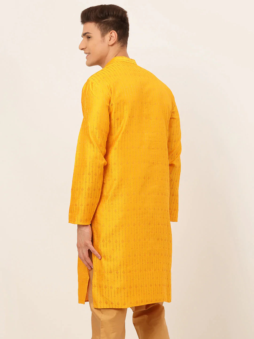 Jompers Men's Mustard Embroidered Kurta Only - Distacart
