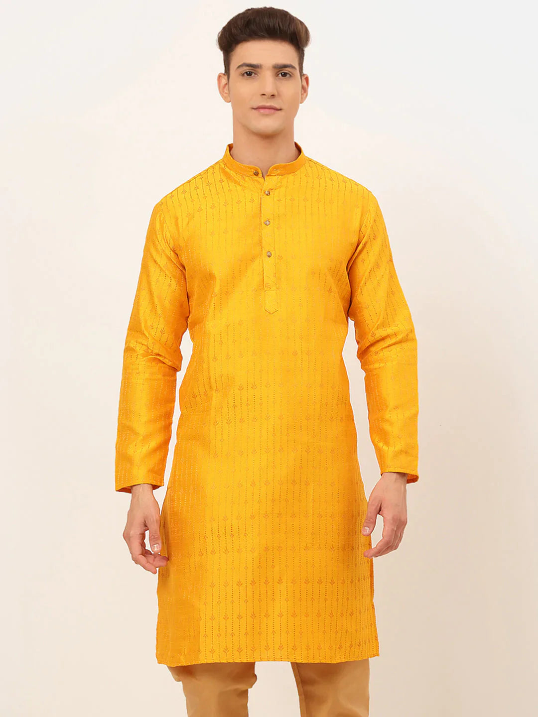 Jompers Men's Mustard Embroidered Kurta Only - Distacart