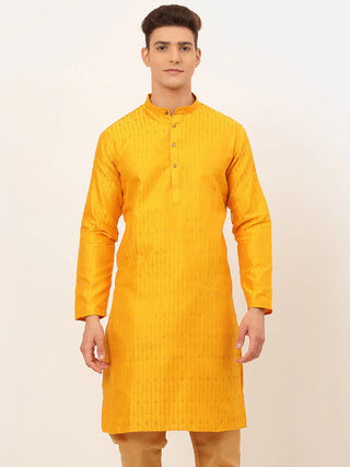 Jompers Men's Mustard Embroidered Kurta Only - Distacart
