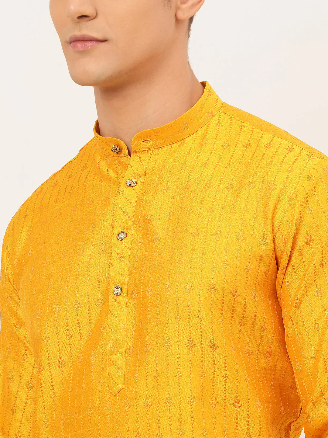 Jompers Men's Mustard Embroidered Kurta Only - Distacart