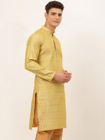 Thumbnail for Jompers Men's Yellow Embroidered Kurta Only - Distacart