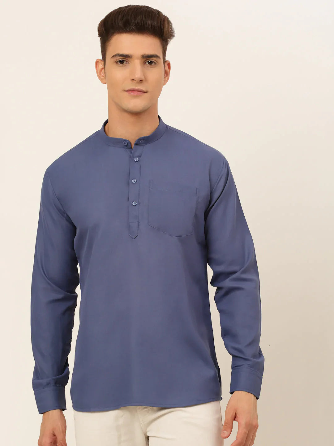Jompers Men's Blue Solid Cotton Short Kurta - Distacart