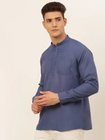 Thumbnail for Jompers Men's Blue Solid Cotton Short Kurta - Distacart