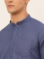 Thumbnail for Jompers Men's Blue Solid Cotton Short Kurta - Distacart