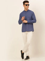 Thumbnail for Jompers Men's Blue Solid Cotton Short Kurta - Distacart