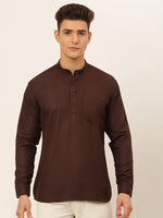 Thumbnail for Jompers Men's Coffee Solid Cotton Short Kurta - Distacart