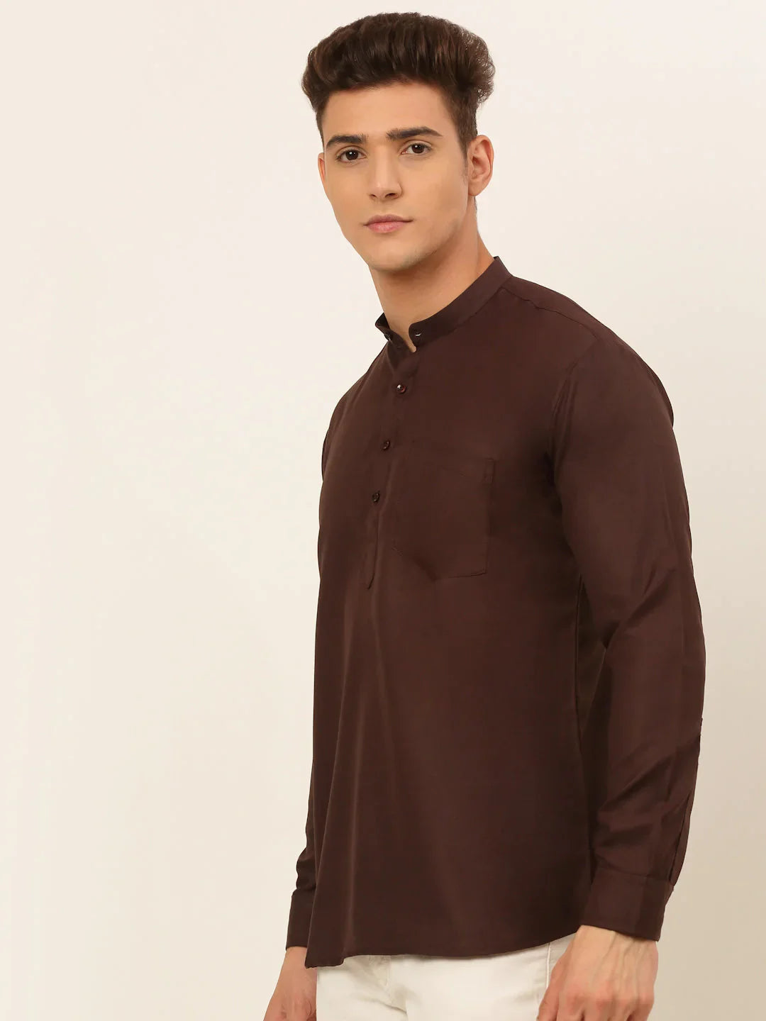 Jompers Men's Coffee Solid Cotton Short Kurta - Distacart
