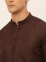 Thumbnail for Jompers Men's Coffee Solid Cotton Short Kurta - Distacart