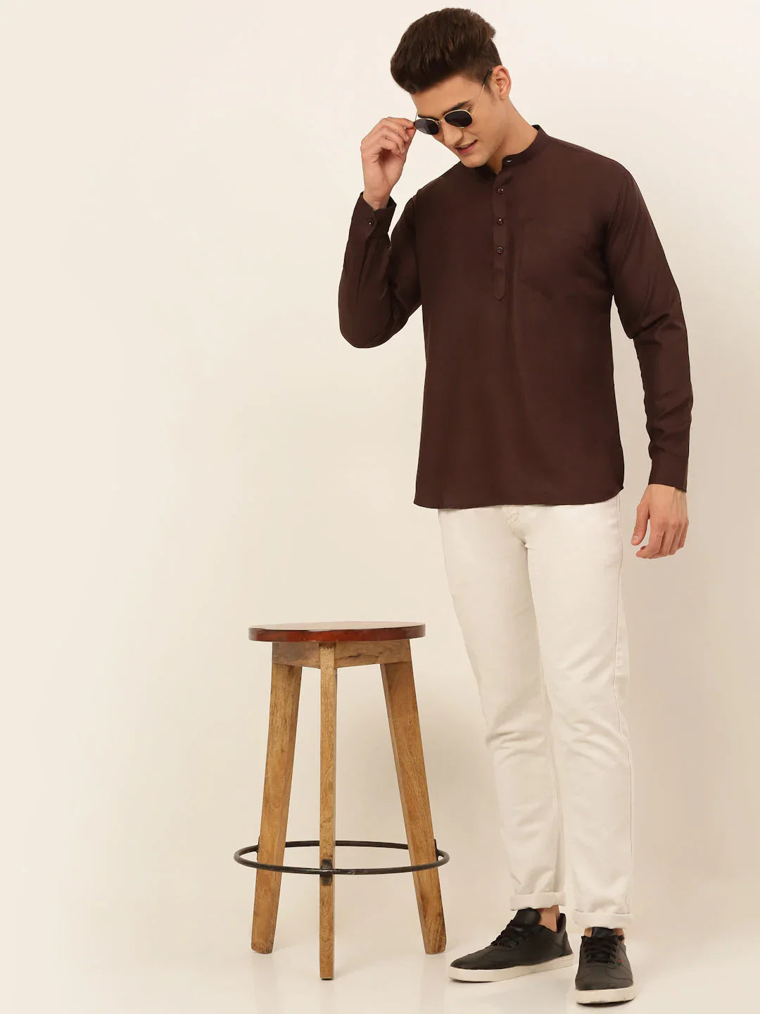Jompers Men's Coffee Solid Cotton Short Kurta - Distacart