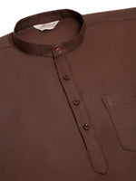 Thumbnail for Jompers Men's Coffee Solid Cotton Short Kurta - Distacart