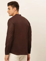 Thumbnail for Jompers Men's Coffee Solid Cotton Short Kurta - Distacart