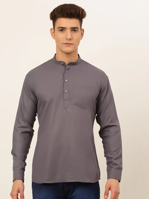 Jompers Men's Grey Solid Cotton Short Kurta - Distacart