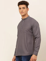 Thumbnail for Jompers Men's Grey Solid Cotton Short Kurta - Distacart