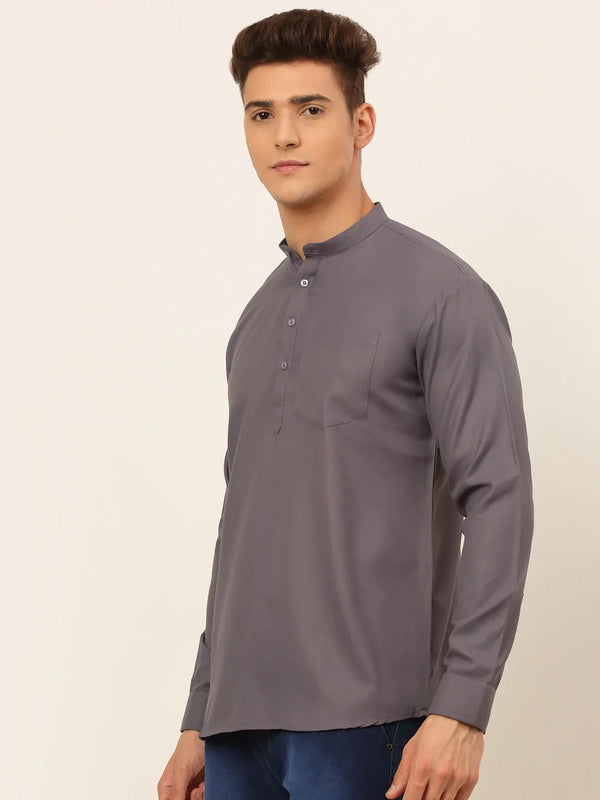 Jompers Men's Grey Solid Cotton Short Kurta - Distacart