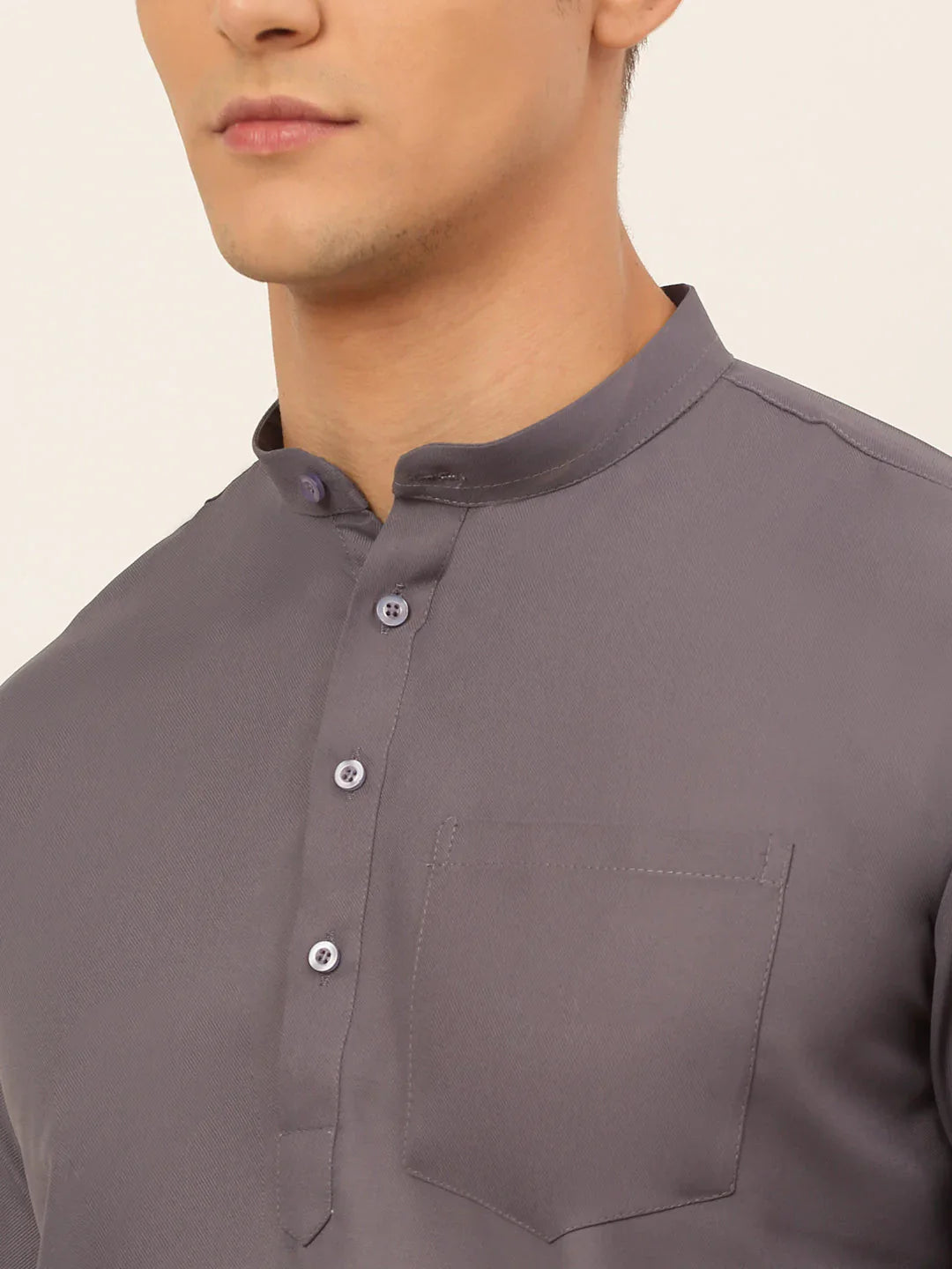 Jompers Men's Grey Solid Cotton Short Kurta - Distacart