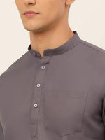 Thumbnail for Jompers Men's Grey Solid Cotton Short Kurta - Distacart