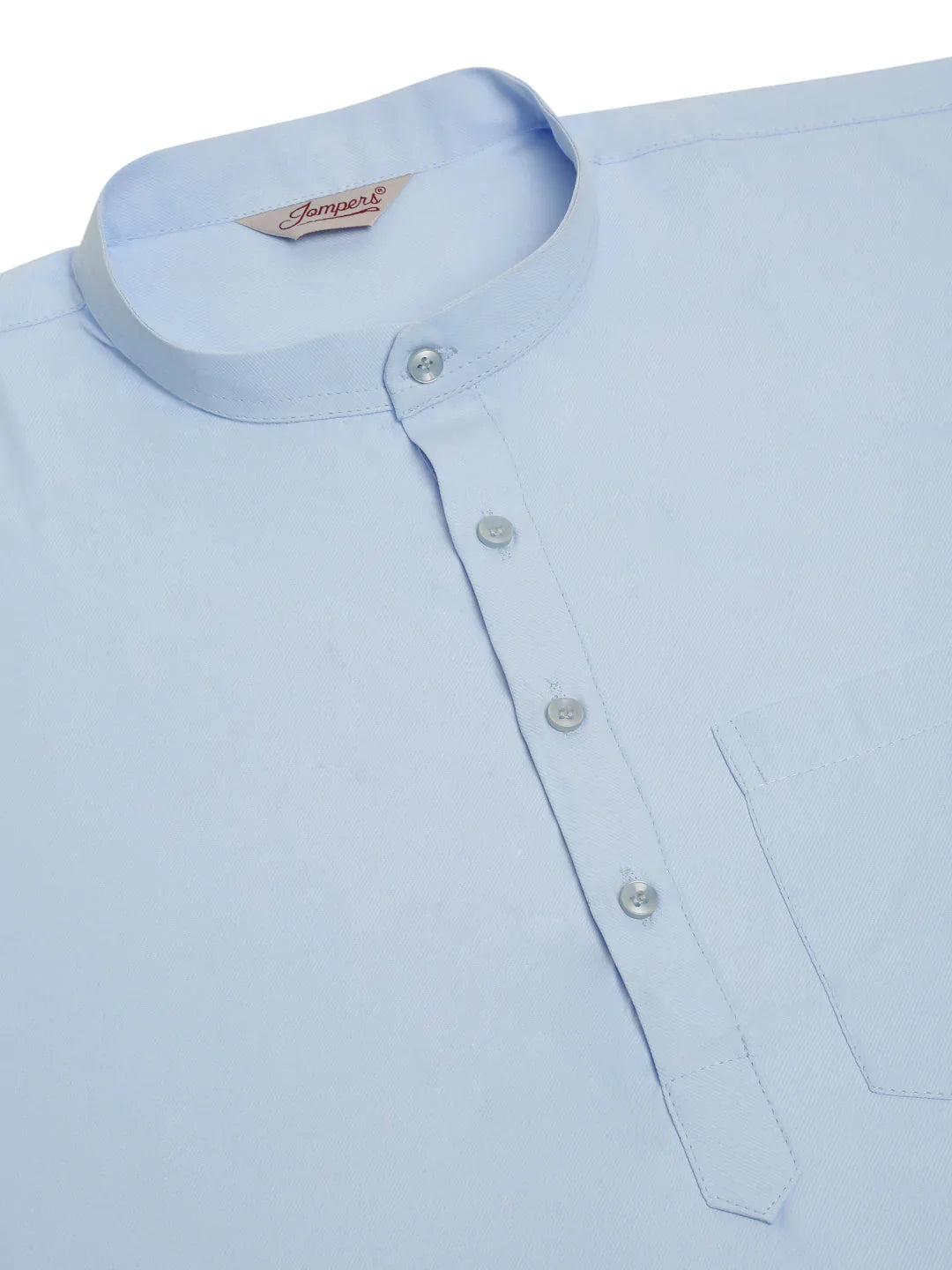 Jompers Men's Light-Blue Solid Cotton Short Kurta - Light-Blue - Distacart
