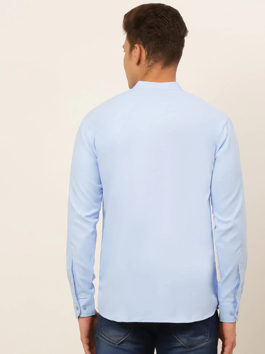 Jompers Men's Light-Blue Solid Cotton Short Kurta - Light-Blue - Distacart
