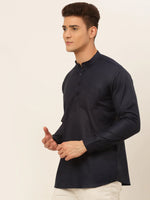 Thumbnail for Jompers Men's Navy-Blue Solid Cotton Short Kurta - Navy Blue - Distacart