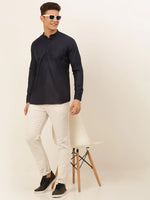 Thumbnail for Jompers Men's Navy-Blue Solid Cotton Short Kurta - Navy Blue - Distacart