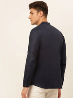 Thumbnail for Jompers Men's Navy-Blue Solid Cotton Short Kurta - Navy Blue - Distacart