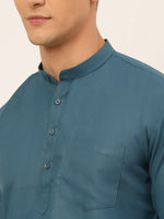 Thumbnail for Jompers Men's Teal Blue Solid Cotton Short Kurta - Teal - Distacart