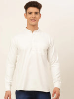 Thumbnail for Jompers Men's White Solid Cotton Short Kurta - White - Distacart