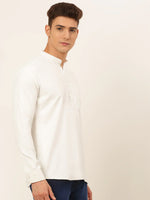 Thumbnail for Jompers Men's White Solid Cotton Short Kurta - White - Distacart