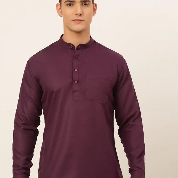 Jompers Men's Purple Solid Cotton Short Kurta - Wine - Distacart