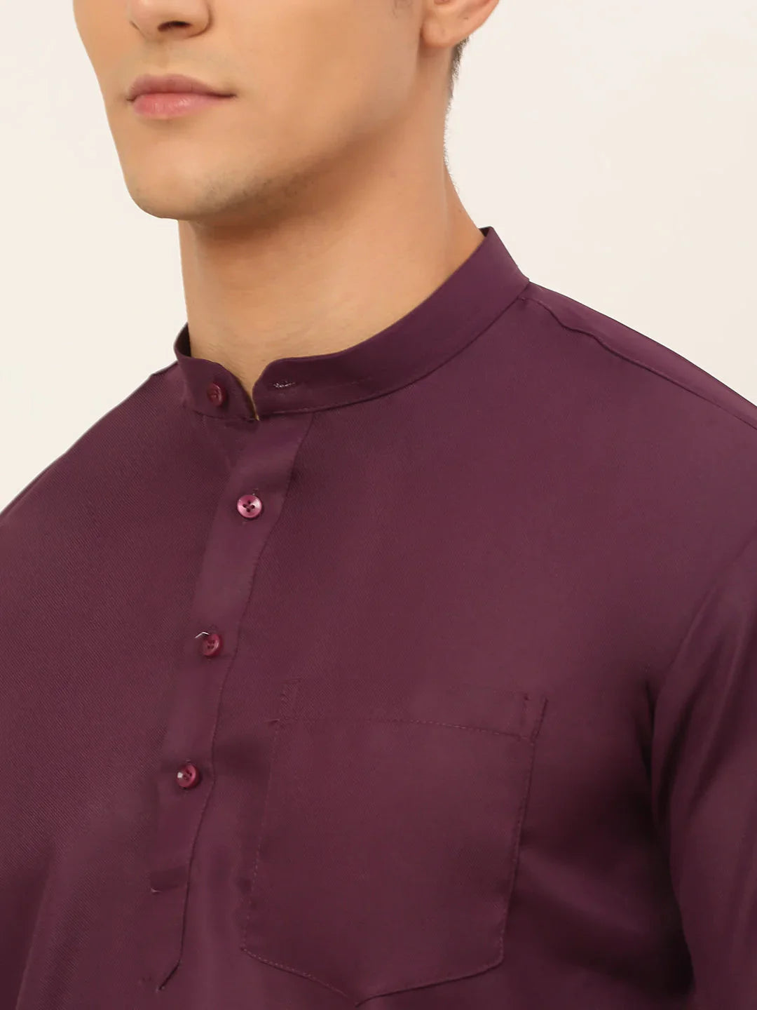 Jompers Men's Purple Solid Cotton Short Kurta - Wine - Distacart
